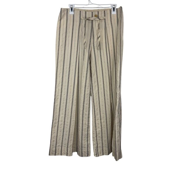 Burning Torch Cream Black Striped Wide Leg Hi-Waist Culottes Pants Women's sz8 - Picture 1 of 10